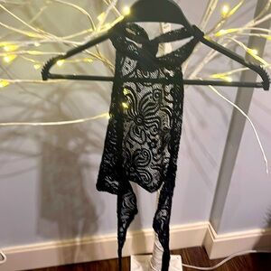 J Valentine I Heart Raves festival rave top black lace sheer halter style top